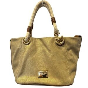 Michael Kors Marina grab gold canvas, tote, metallic tan, nautical rope handles
